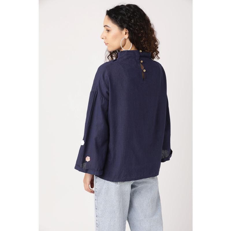 Women Blue Crochet Top - Charkha TalesWomen Blue Crochet Top