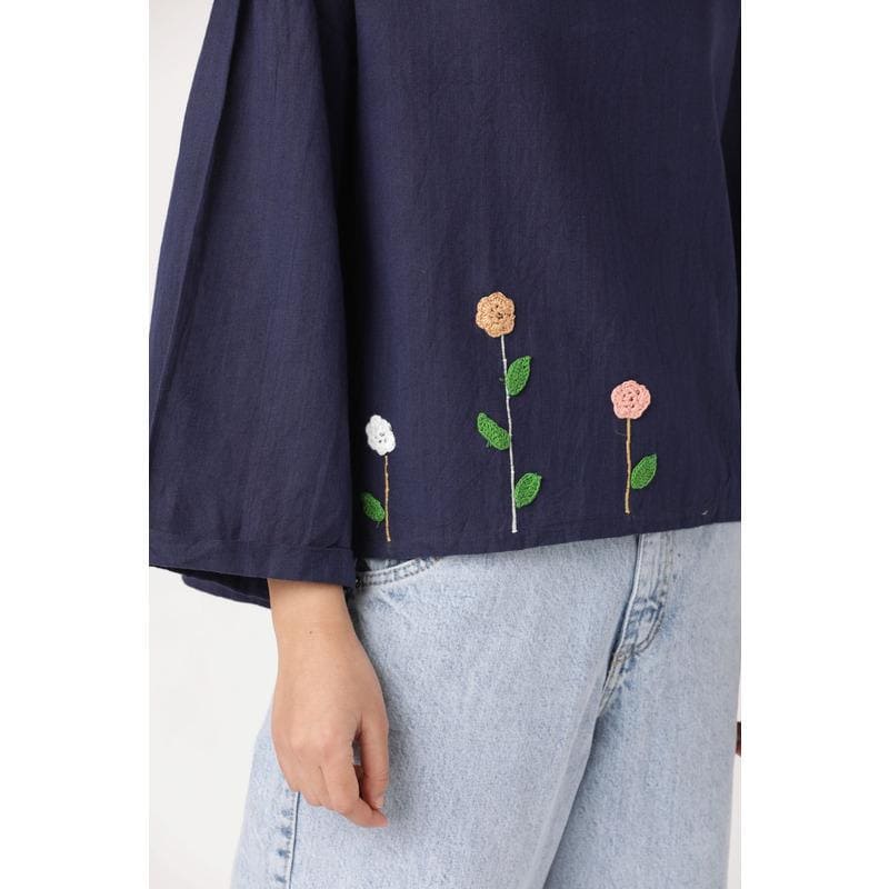Women Blue Crochet Top - Charkha TalesWomen Blue Crochet Top