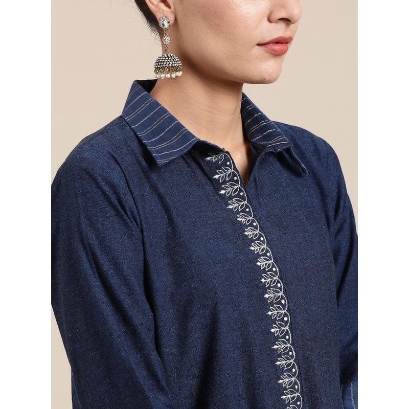 Women Blue Miami Nights Embroidered kurta Set - Charkha TalesWomen Blue Miami Nights Embroidered kurta Set