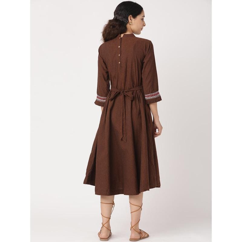 Women Brown Boho Dress - Charkha TalesWomen Brown Boho Dress