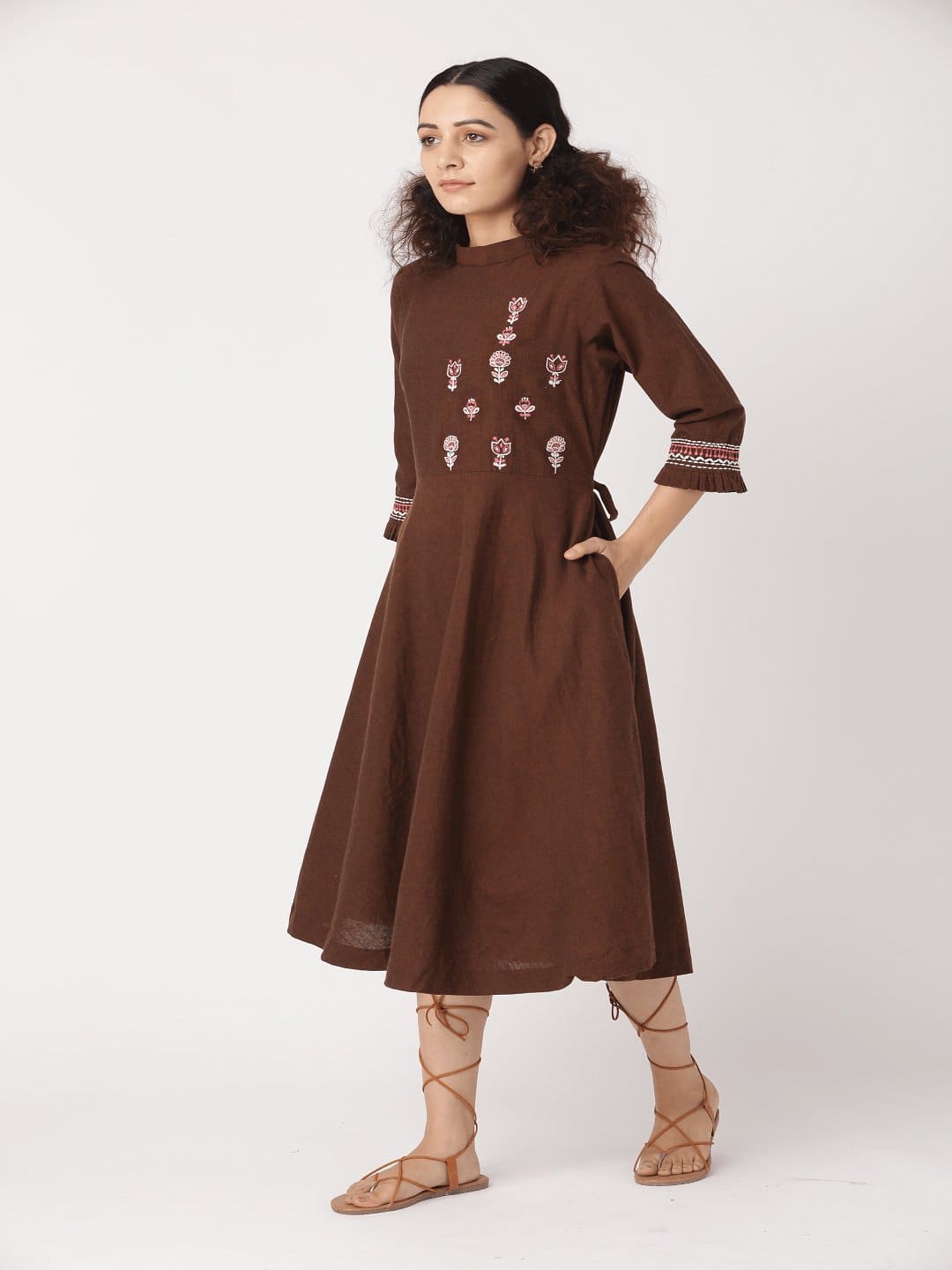 Women Brown Boho Dress - Charkha TalesWomen Brown Boho Dress