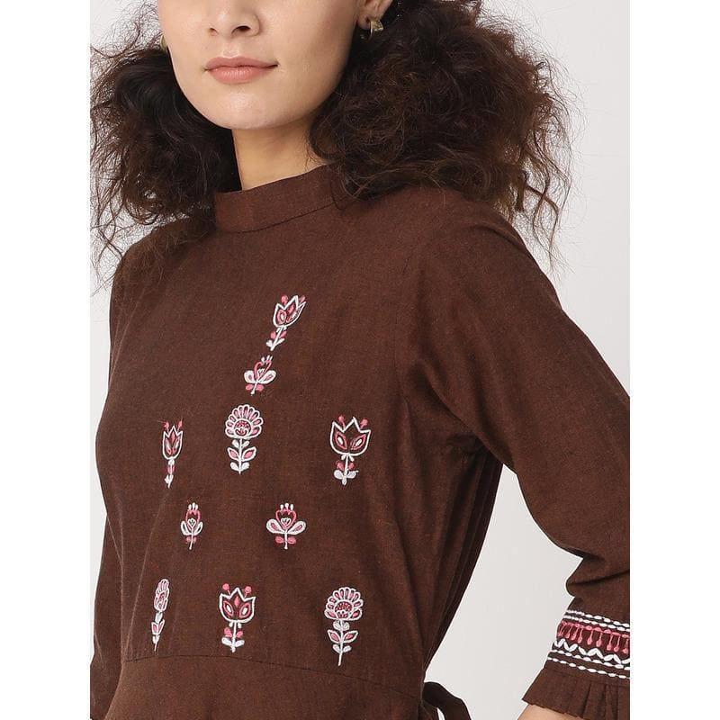 Women Brown Boho Dress - Charkha TalesWomen Brown Boho Dress