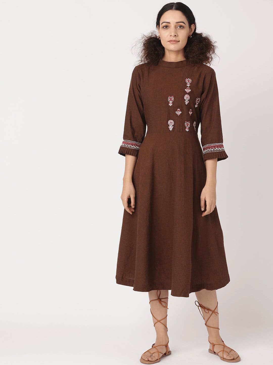 Women Brown Boho Dress - Charkha TalesWomen Brown Boho Dress