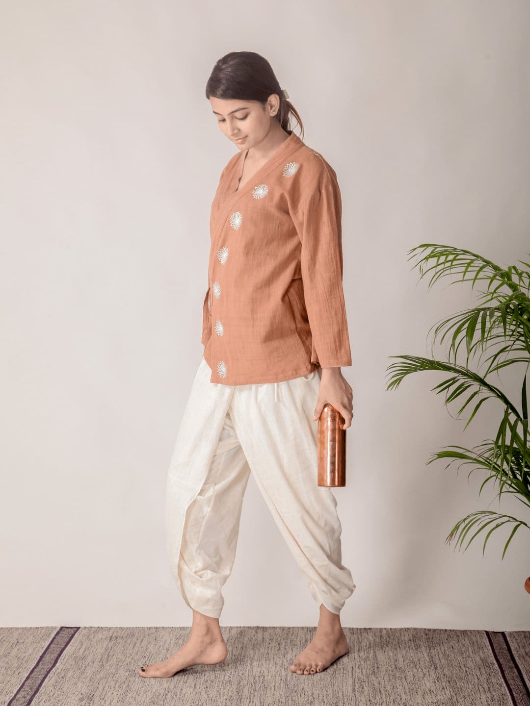 Women brown Style Yoga Top Set - Charkha TalesWomen brown Style Yoga Top Set
