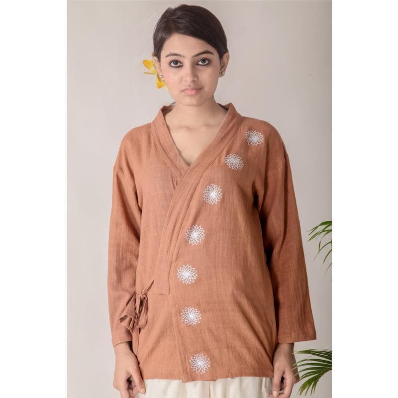 Women brown Style Yoga Top Set - Charkha TalesWomen brown Style Yoga Top Set