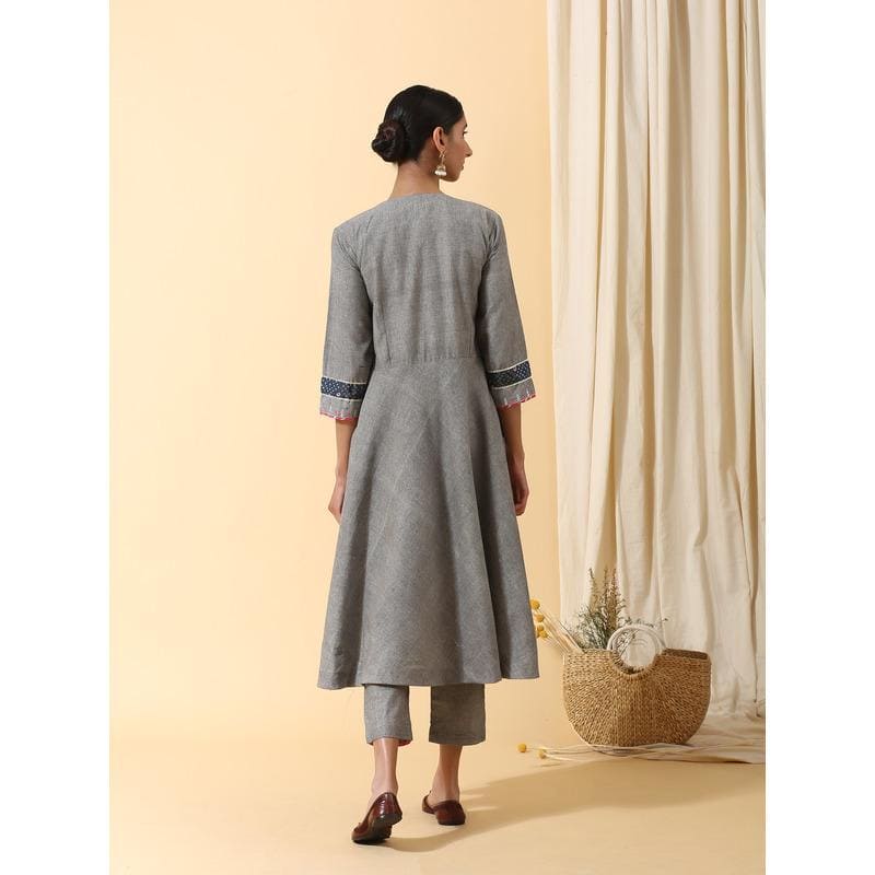 Women Gotta Grey Anarkali Kurta Set - Charkha TalesWomen Gotta Grey Anarkali Kurta Set