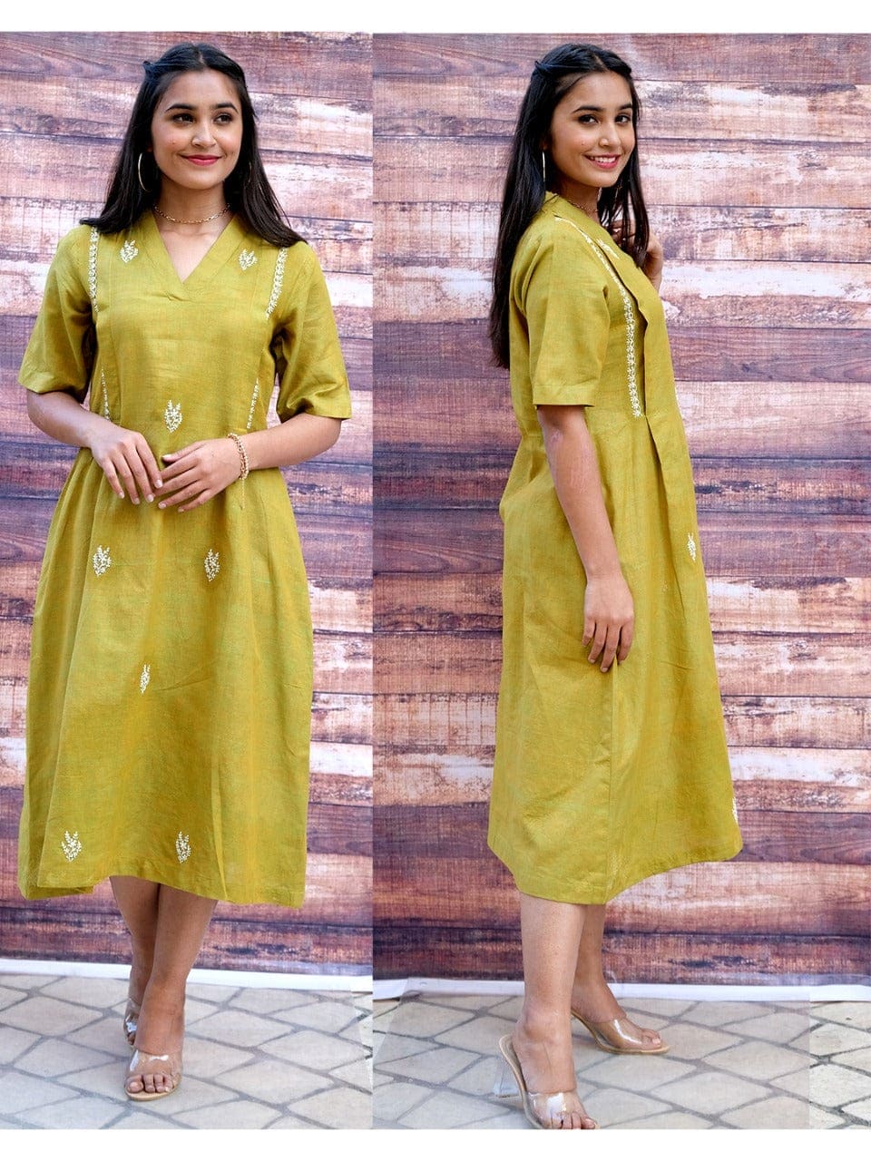Women Green Chikankari Cotton Dress - Charkha TalesWomen Green Chikankari Cotton Dress