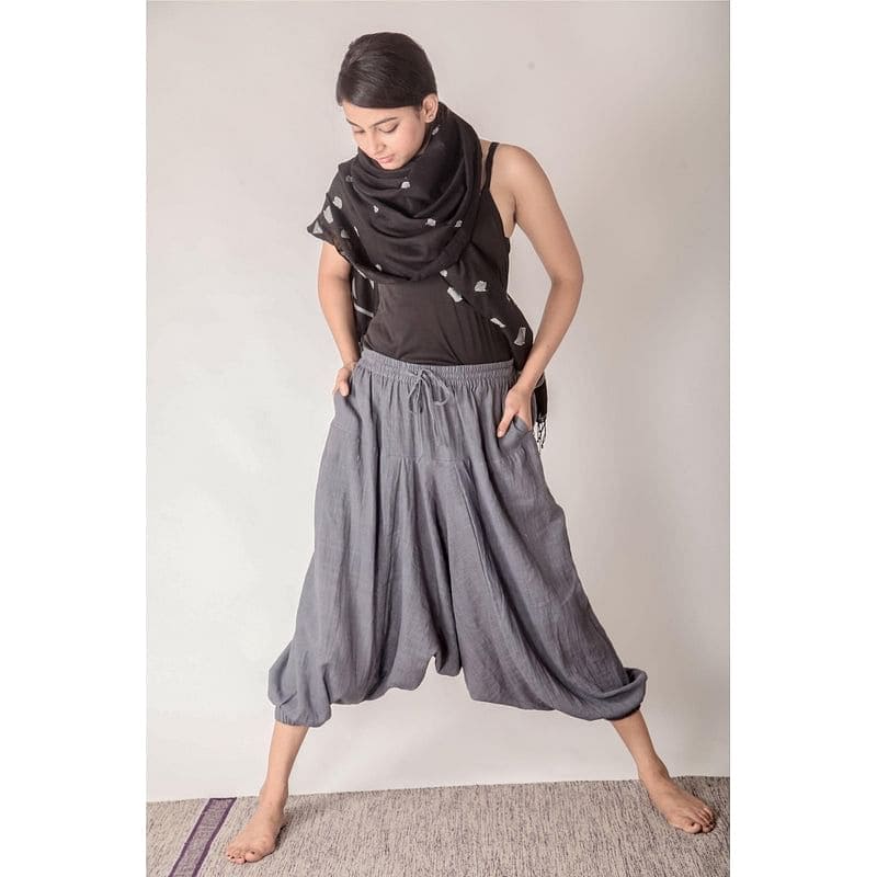 Women Grey Yoga Dhoti Pant - Charkha TalesWomen Grey Yoga Dhoti Pant