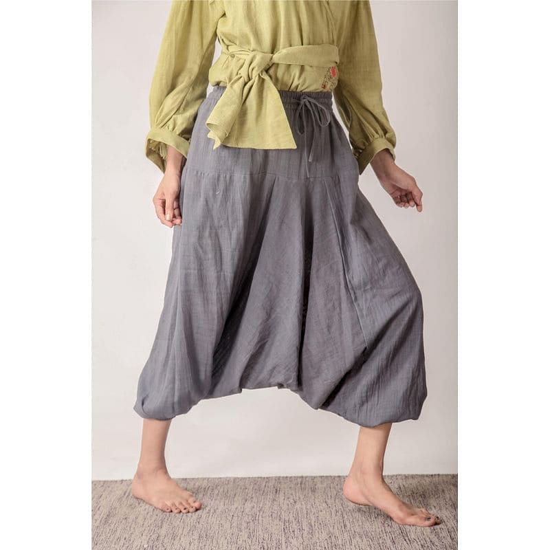 Women Grey Yoga Dhoti Pant - Charkha TalesWomen Grey Yoga Dhoti Pant