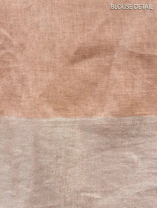 Women Handcrfted Fawn Linen Saree - Charkha TalesWomen Handcrfted Fawn Linen Saree
