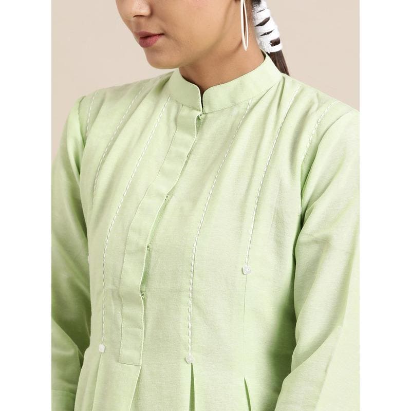 Women Handwoven Green Dress - Charkha TalesWomen Handwoven Green Dress