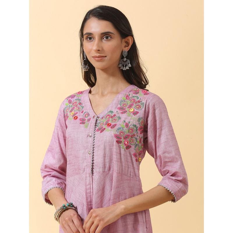 Women Mauve Colourfull Kurta Set - Charkha TalesWomen Mauve Colourfull Kurta Set