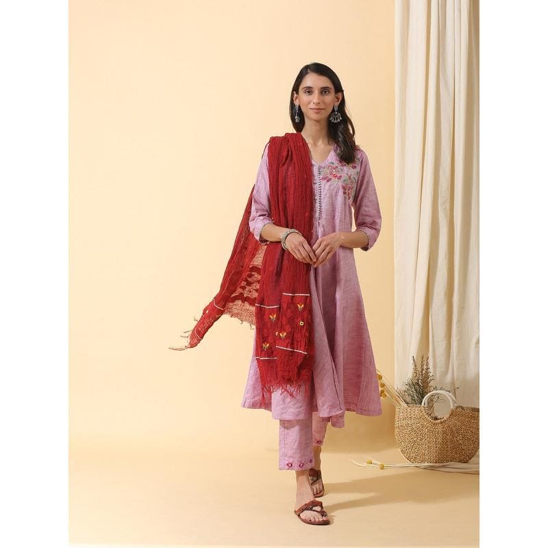 Women Mauve Colourfull Kurta Set - Charkha TalesWomen Mauve Colourfull Kurta Set