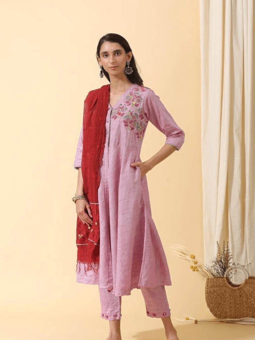 Women Mauve Colourfull Kurta Set - Charkha TalesWomen Mauve Colourfull Kurta Set