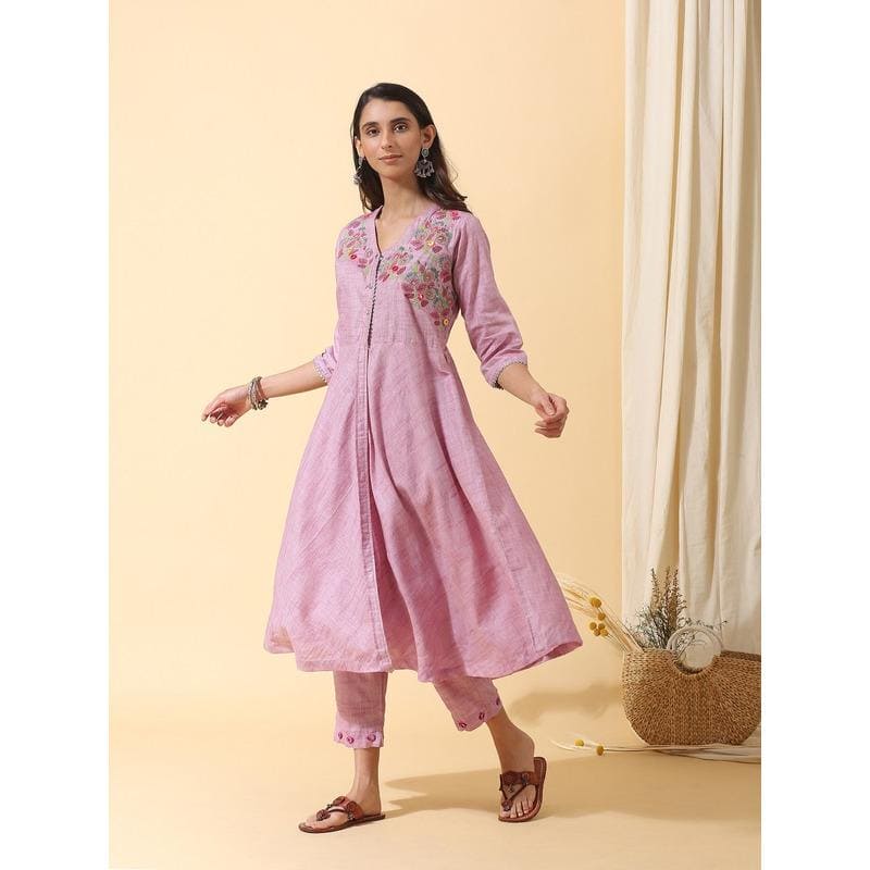 Women Mauve Colourfull Kurta Set - Charkha TalesWomen Mauve Colourfull Kurta Set