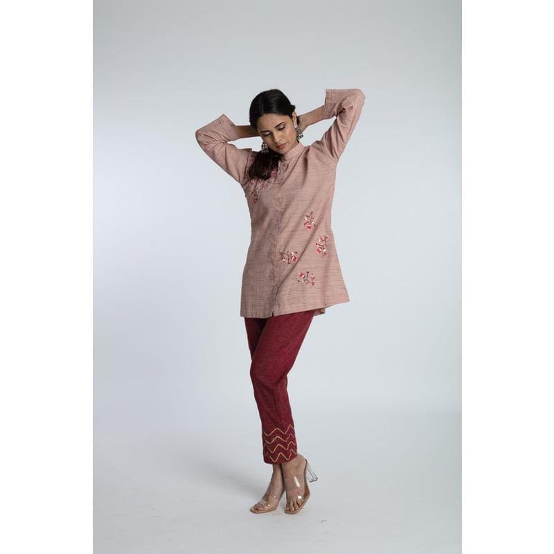 Women Mauve Embroidered Cotton Top Set - Charkha TalesWomen Mauve Embroidered Cotton Top Set