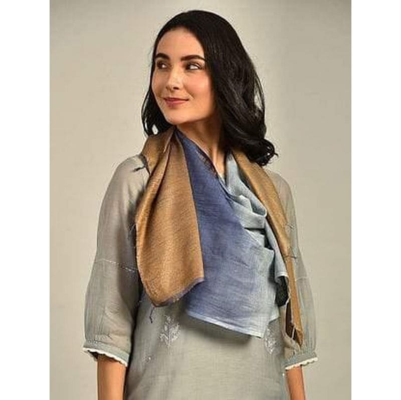 Women Multicolour Handwoven Linen Stole - Charkha TalesWomen Multicolour Handwoven Linen Stole