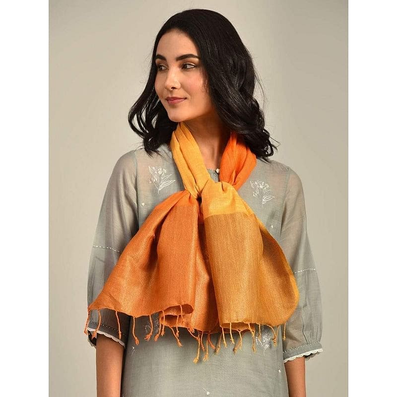 Women Multicolour Handwoven Linen Stole - Charkha TalesWomen Multicolour Handwoven Linen Stole