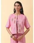 Women Pink Colourful Jacket - Charkha TalesWomen Pink Colourful Jacket