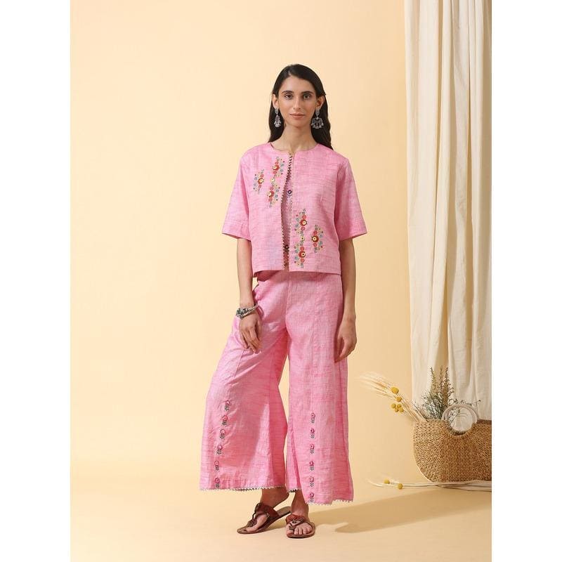 Women Pink Colourful Jacket - Charkha TalesWomen Pink Colourful Jacket