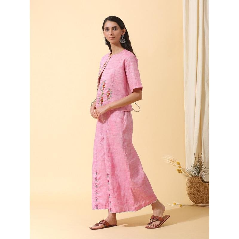 Women Pink Colourful Jacket - Charkha TalesWomen Pink Colourful Jacket