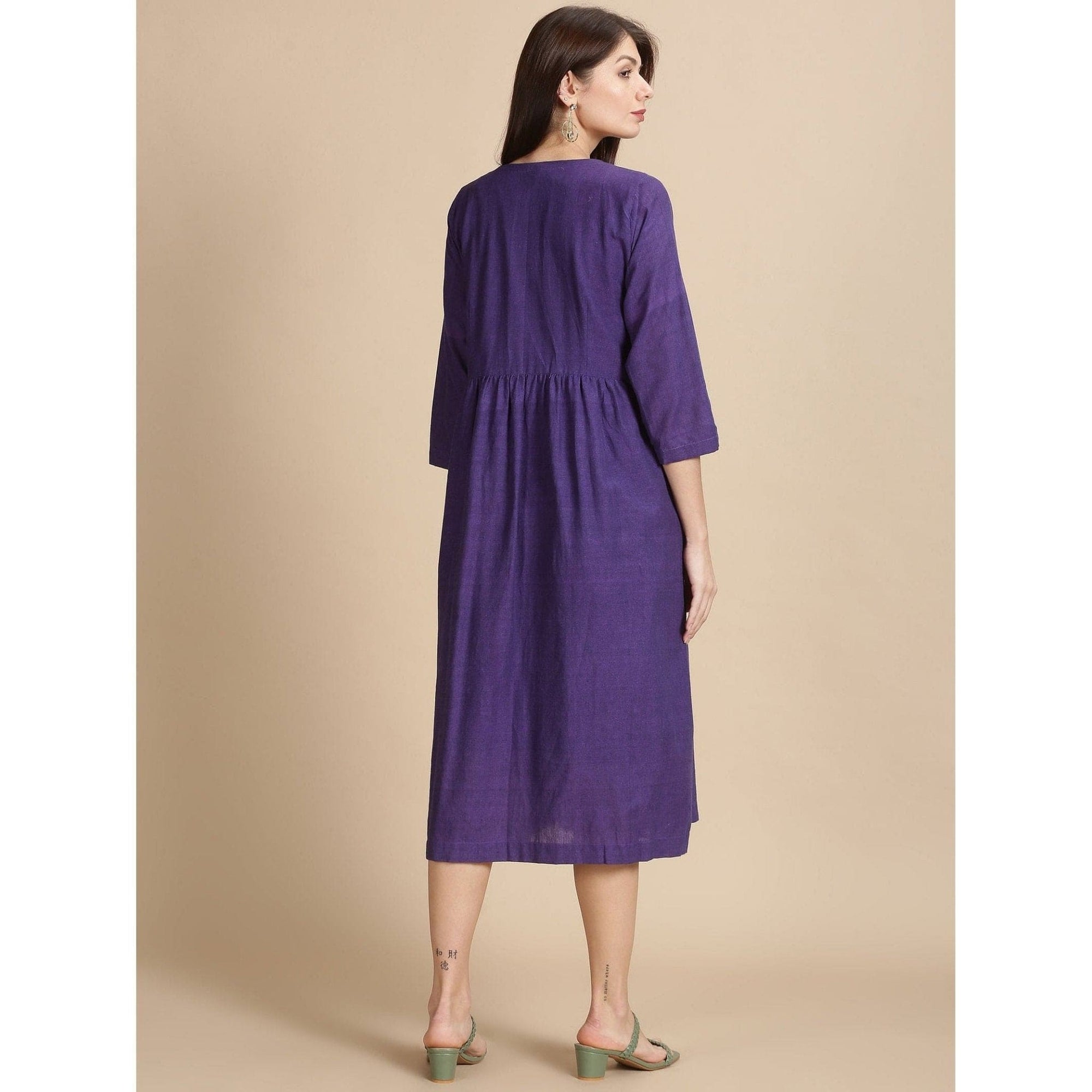 Women Purple Embroidered Dress - Charkha TalesWomen Purple Embroidered Dress