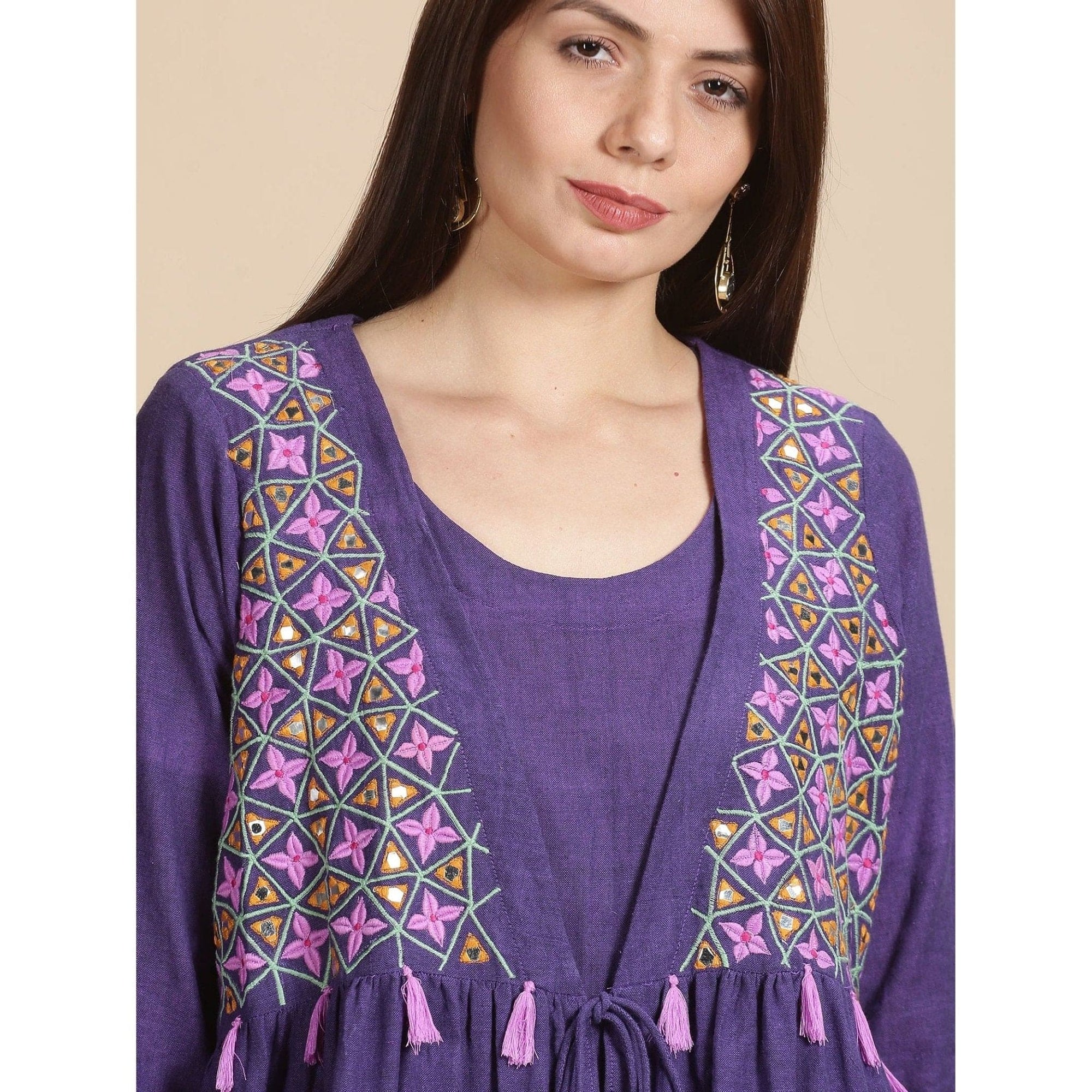 Women Purple Embroidered Dress - Charkha TalesWomen Purple Embroidered Dress