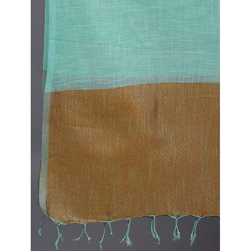 Women Turquoise Linen Dupatta - Charkha TalesWomen Turquoise Linen Dupatta