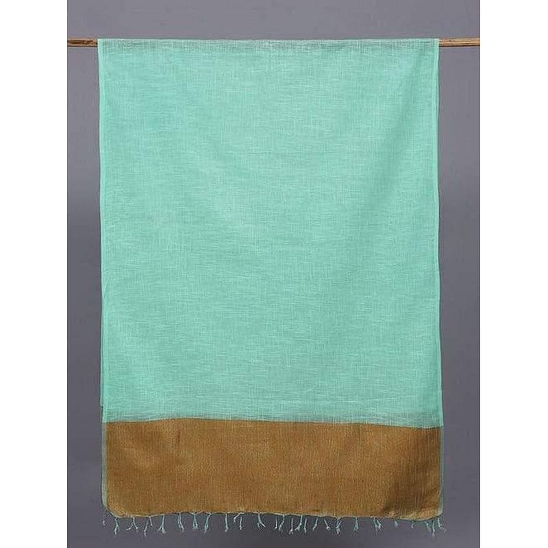 Women Turquoise Linen Dupatta - Charkha TalesWomen Turquoise Linen Dupatta