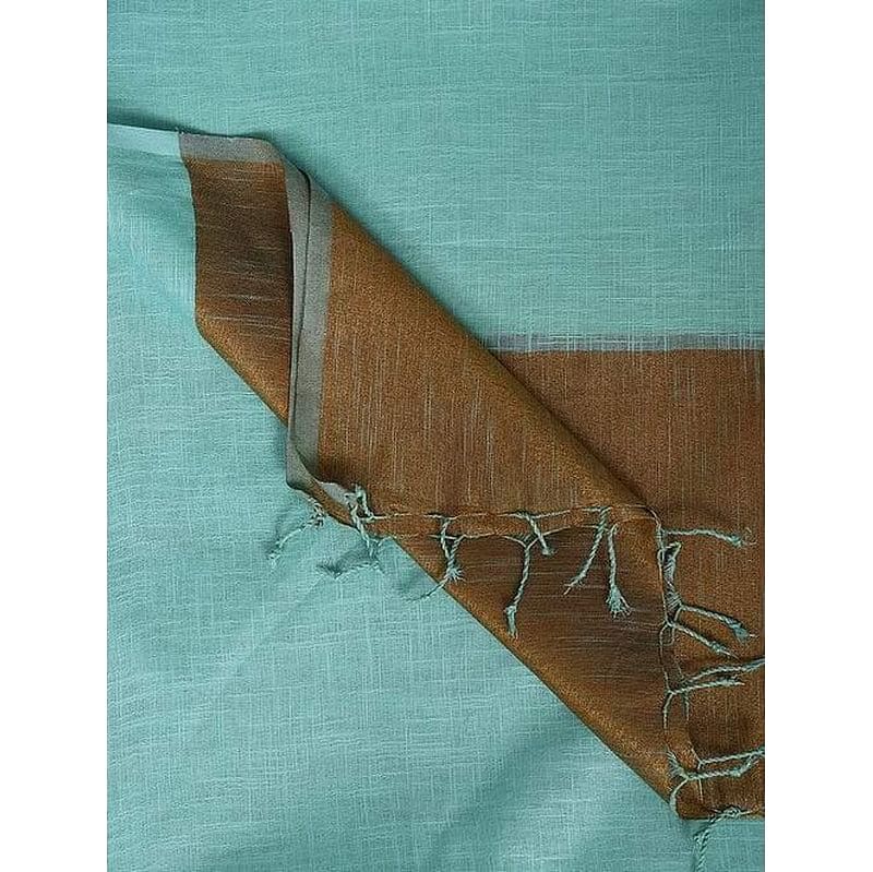 Women Turquoise Linen Dupatta - Charkha TalesWomen Turquoise Linen Dupatta