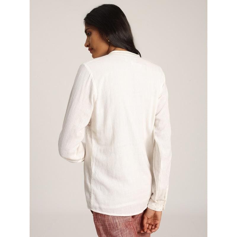 Women White Mukaish Work Shirt - Charkha TalesWomen White Mukaish Work Shirt
