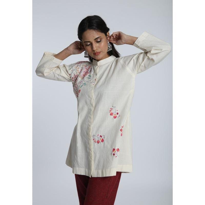 Women White Victorian Floral Top Set - Charkha TalesWomen White Victorian Floral Top Set