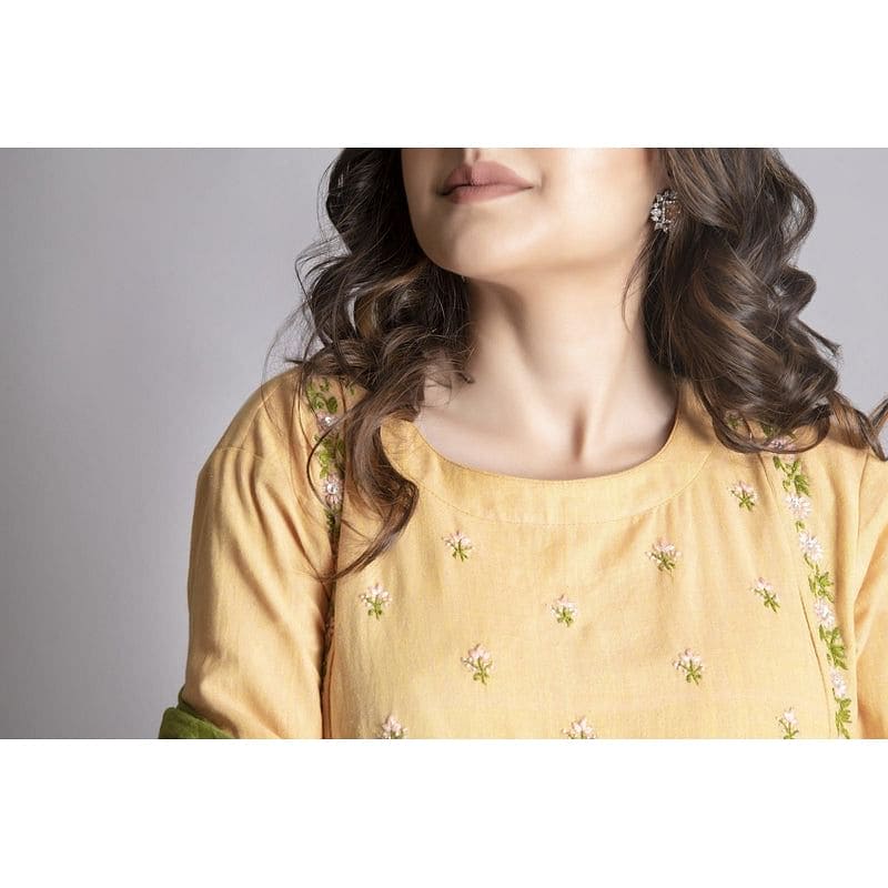 Women Yellow Chikankari Kurta Set - Charkha TalesWomen Yellow Chikankari Kurta Set