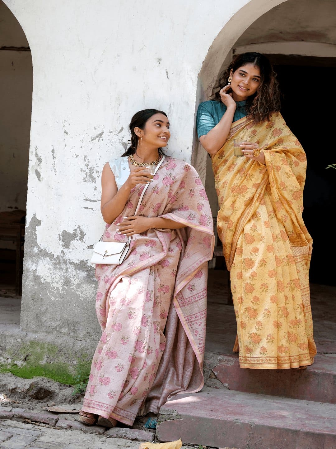 Yellow Block Print Chanderi Saree - Charkha TalesYellow Block Print Chanderi Saree