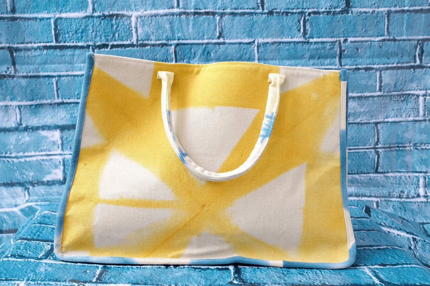 Yellow & Blue Tote Bag - Charkha TalesYellow & Blue Tote Bag