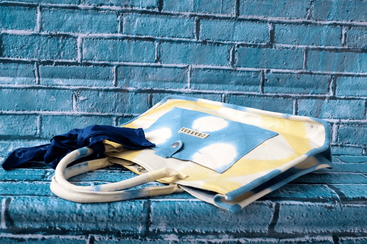 Yellow & Blue Tote Bag - Charkha TalesYellow & Blue Tote Bag