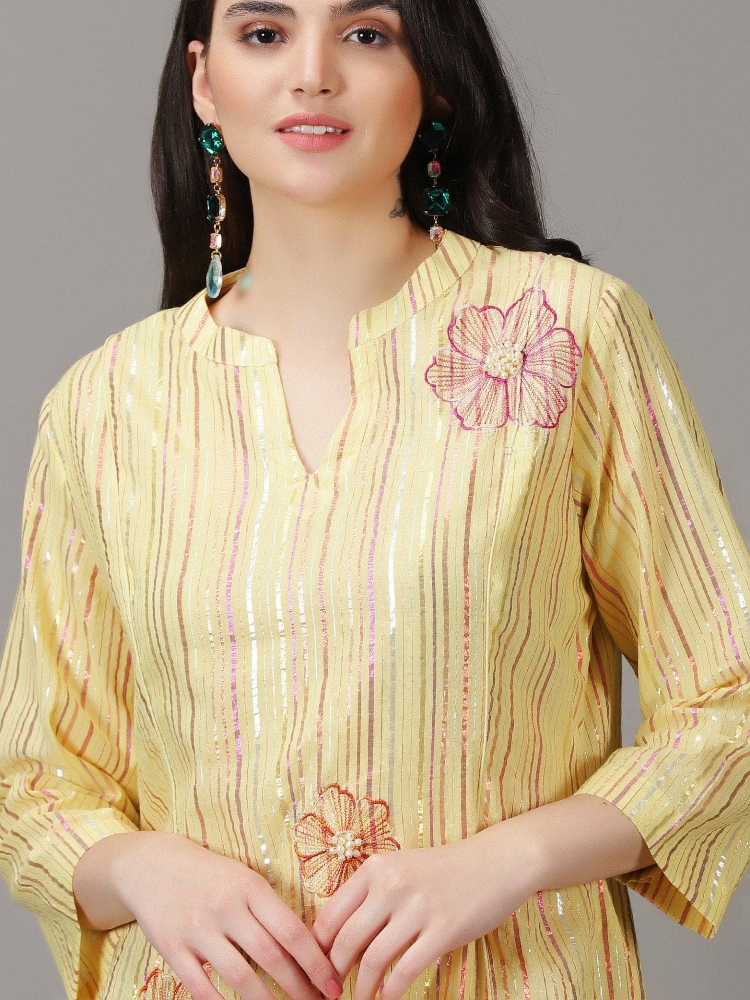 Yellow Chanderi Women Kurta Set - Charkha TalesYellow Chanderi Women Kurta Set