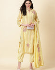 Yellow Chanderi Women Kurta Set - Charkha TalesYellow Chanderi Women Kurta Set
