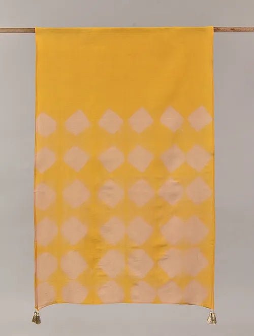 Yellow Clamp Dye Chanderi Silk Stole - Charkha TalesYellow Clamp Dye Chanderi Silk Stole