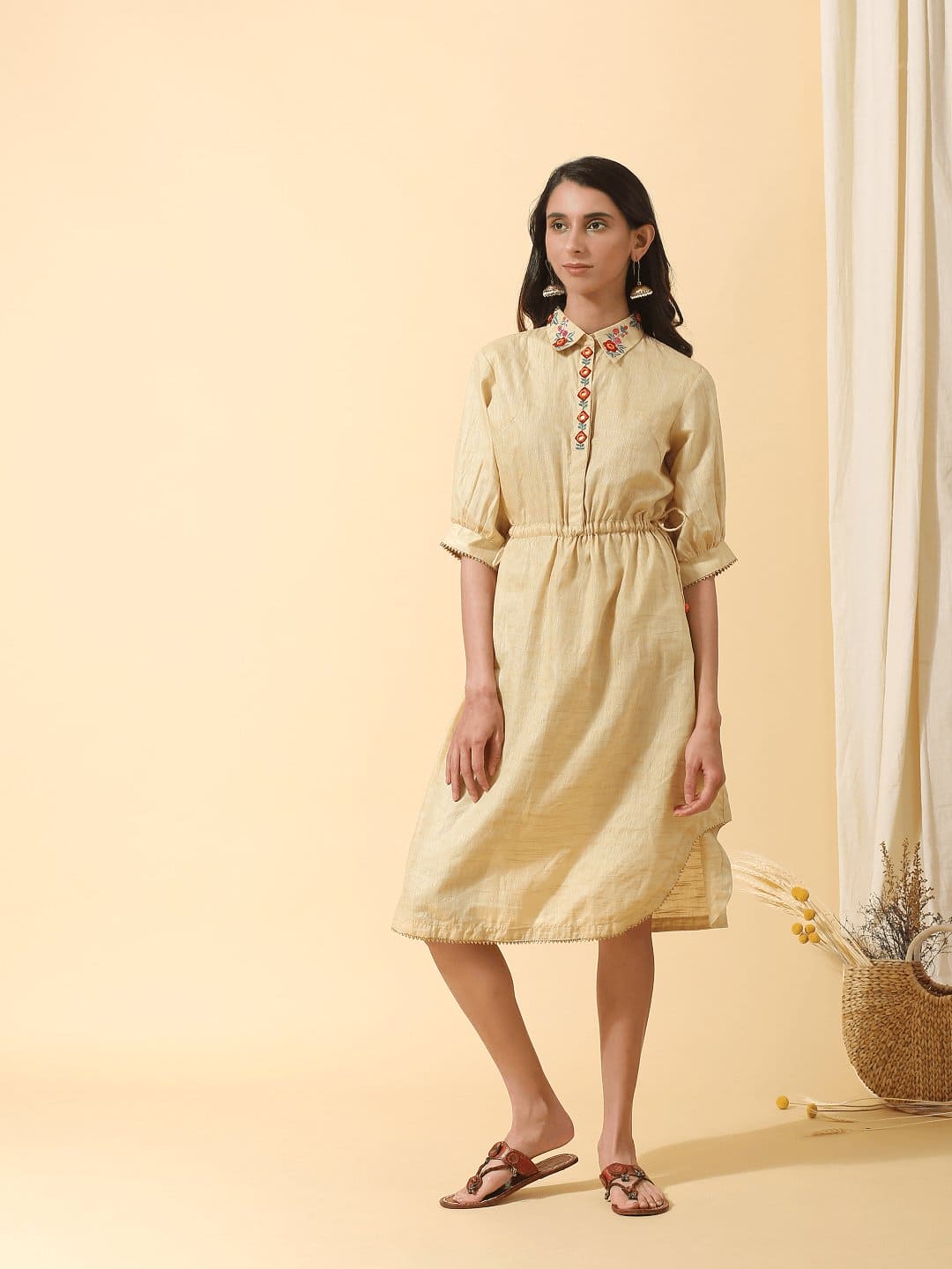 Yellow Floral Colourful Dress - Charkha TalesYellow Floral Colourful Dress