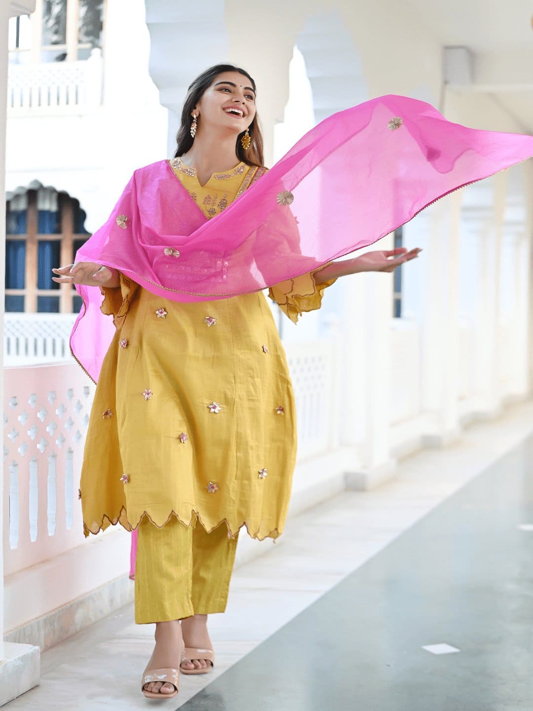 Embroidered Yellow Kurta Set
