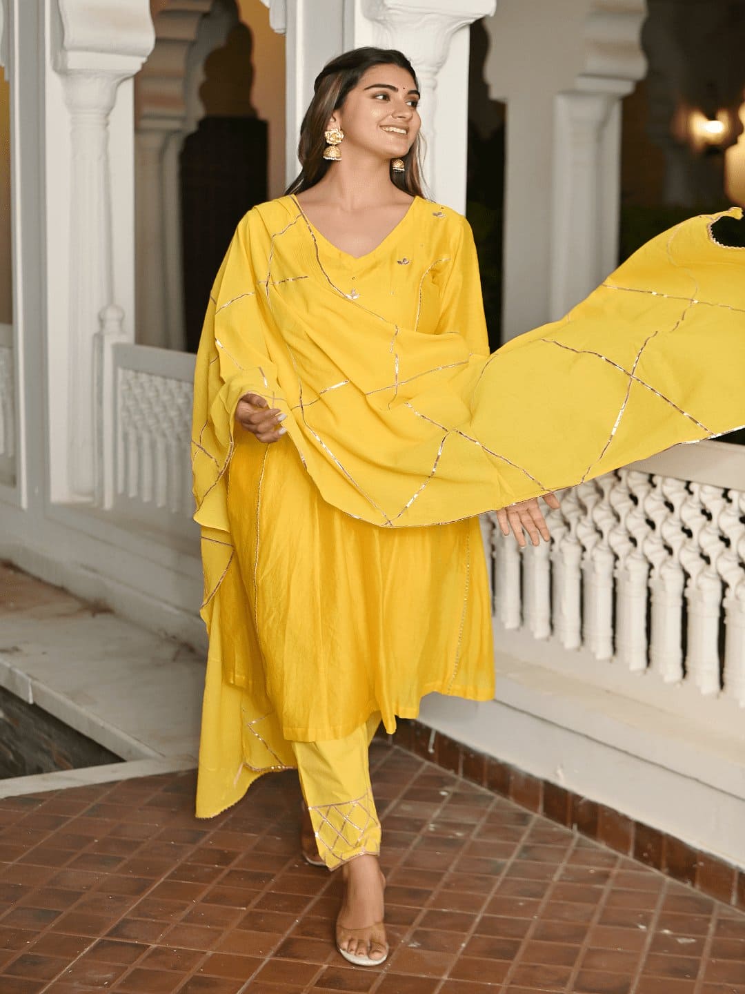 Yellow Gotta Chanderi Kurta Set. - Charkha TalesYellow Gotta Chanderi Kurta Set.