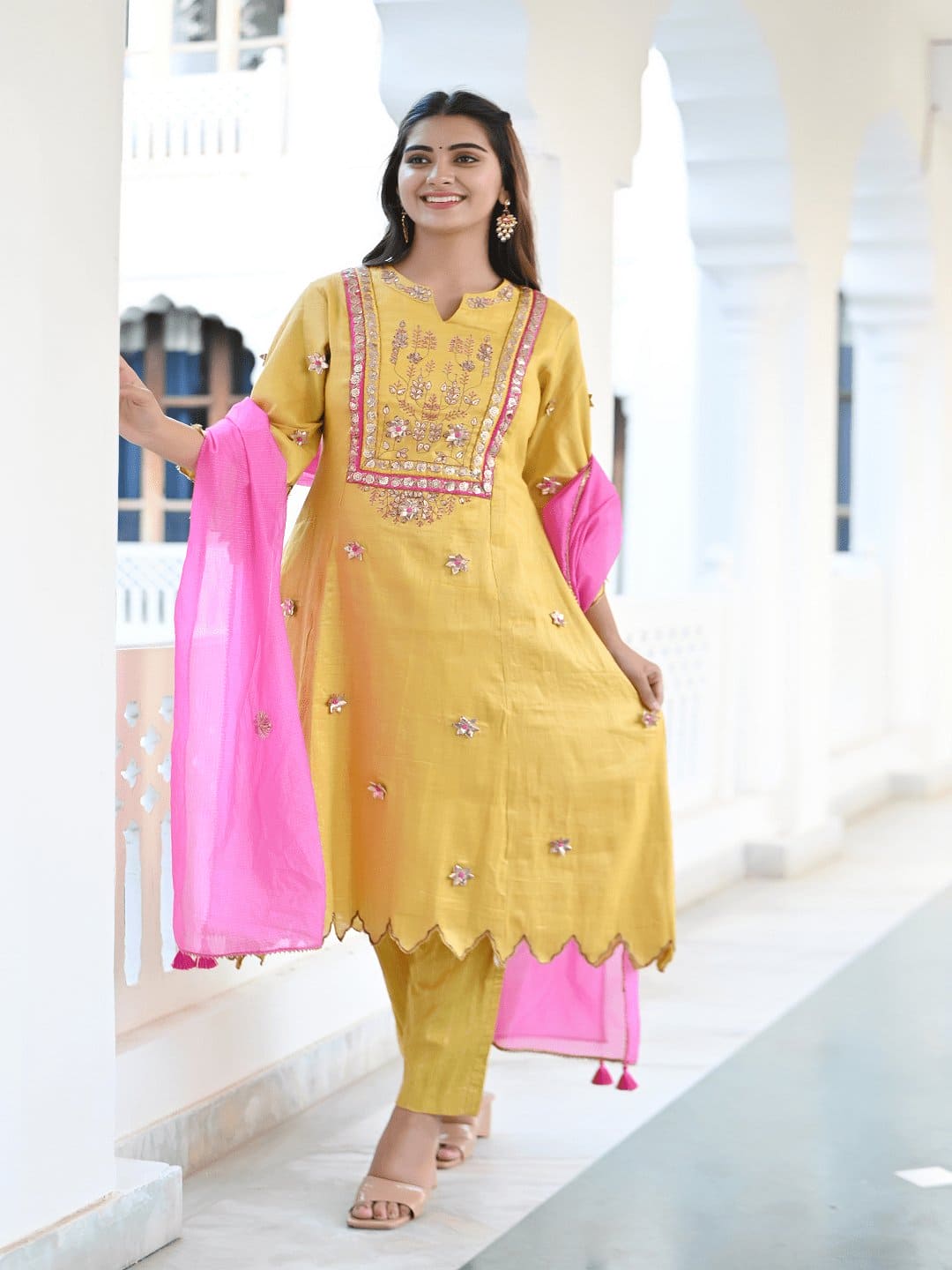 Yellow Gotta Chanderi Kurta Set - Charkha TalesYellow Gotta Chanderi Kurta Set