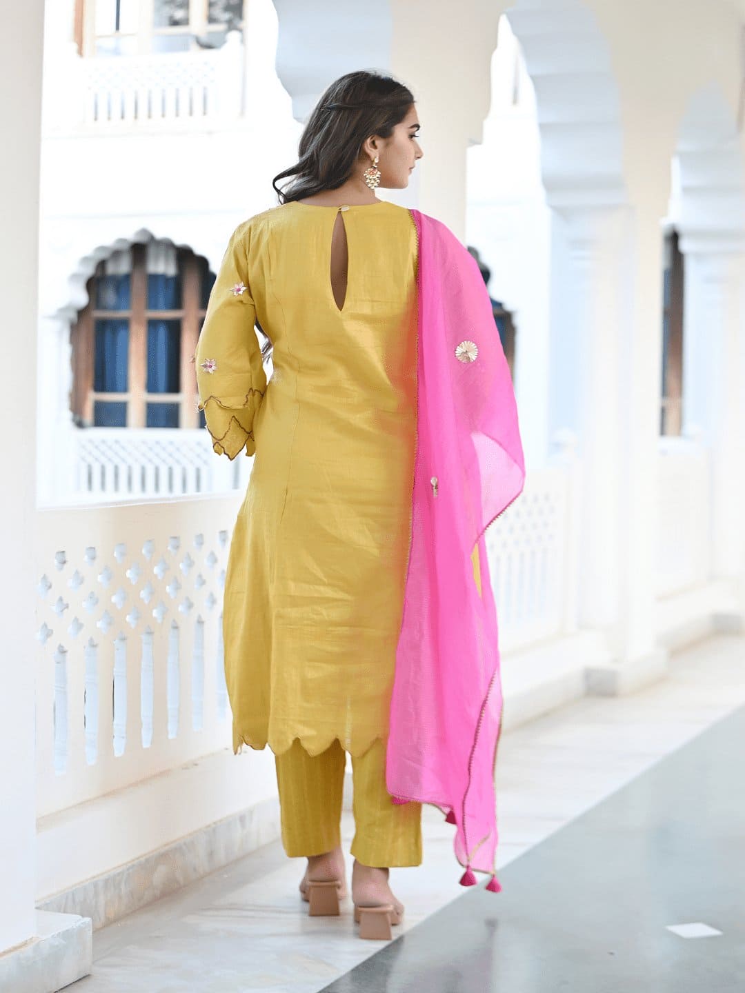 Yellow Gotta Chanderi Kurta Set - Charkha TalesYellow Gotta Chanderi Kurta Set