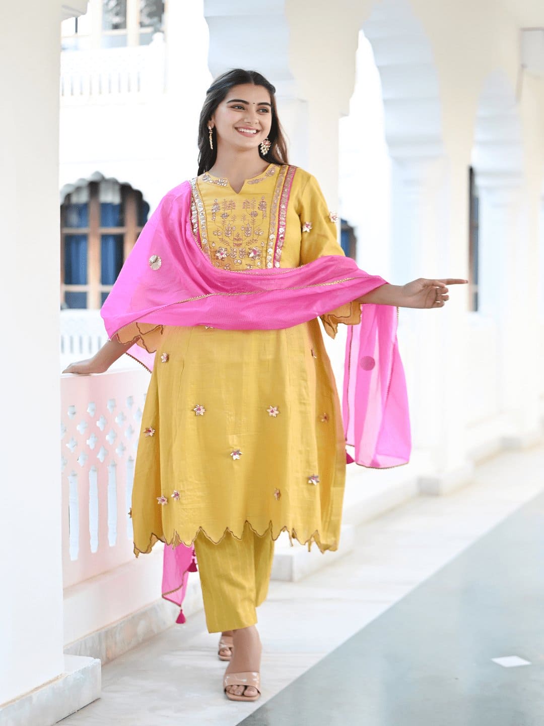 Yellow Gotta Chanderi Kurta Set - Charkha TalesYellow Gotta Chanderi Kurta Set