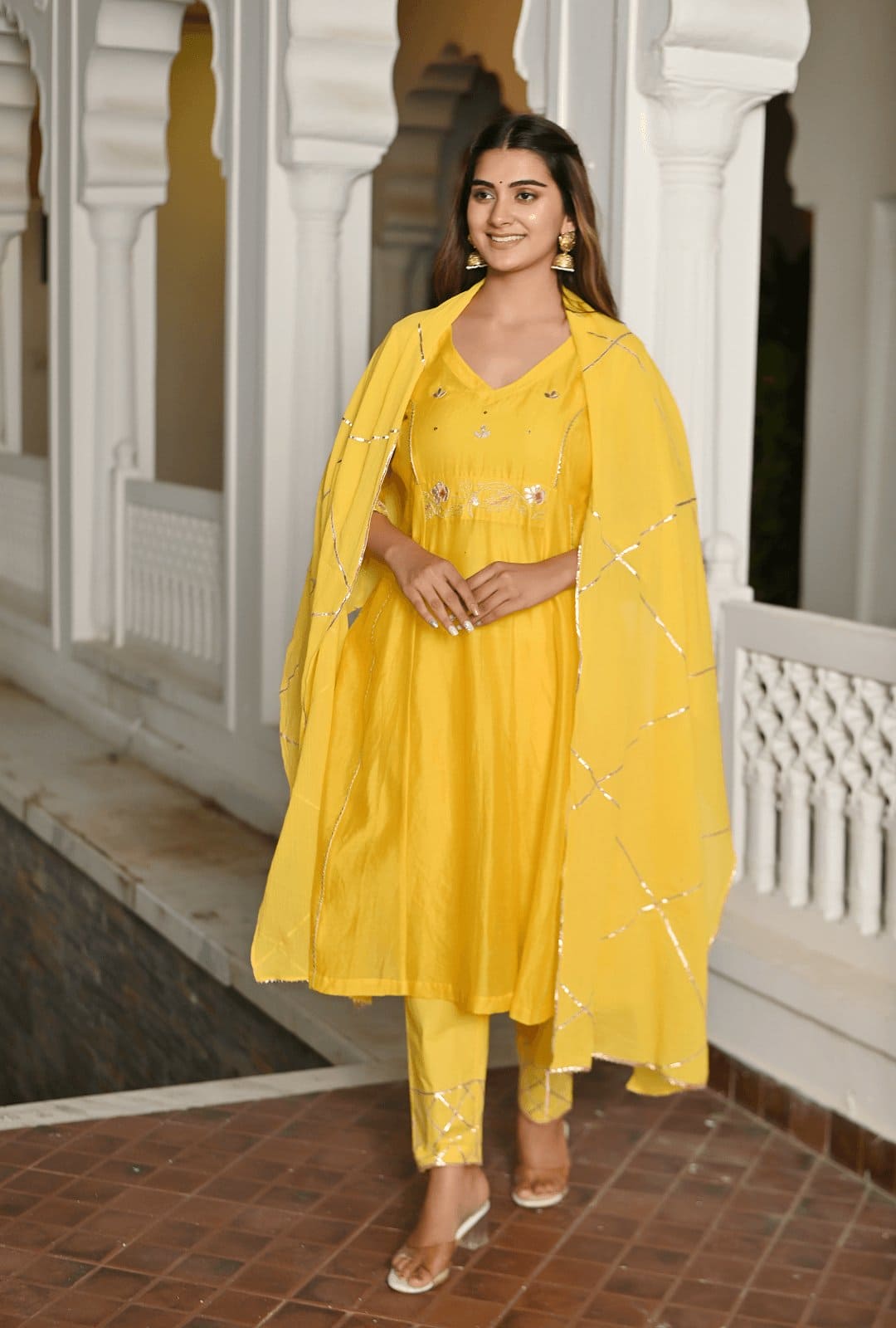 Yellow Gotta Chanderi Kurta Set. - Charkha TalesYellow Gotta Chanderi Kurta Set.