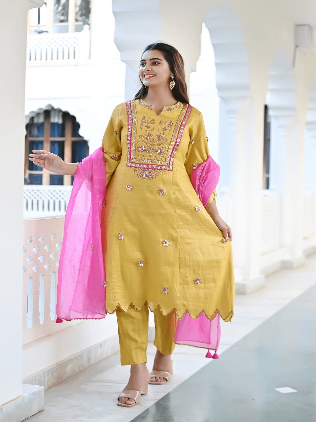 Yellow Gotta Chanderi Kurta Set - Charkha TalesYellow Gotta Chanderi Kurta Set