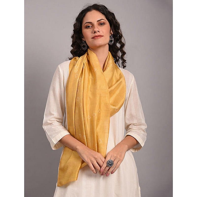 Yellow hand dyed Silk Scarf. - Charkha TalesYellow hand dyed Silk Scarf.