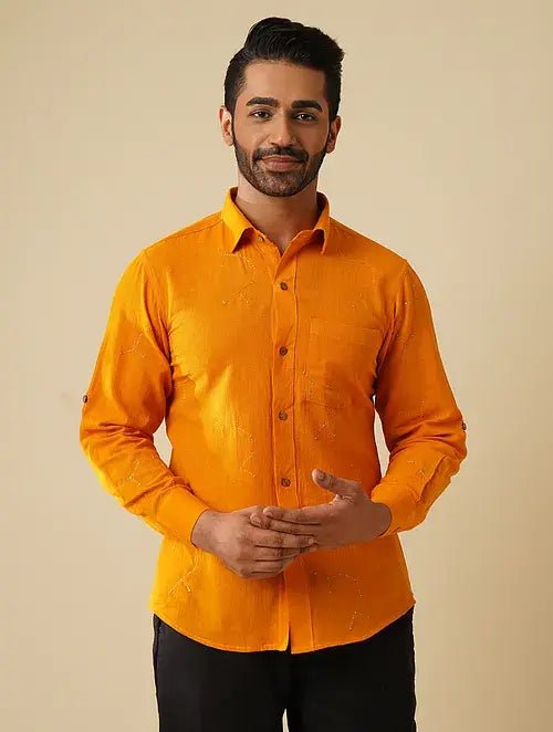 Yellow Khadi Cotton Shirt - Charkha TalesYellow Khadi Cotton Shirt