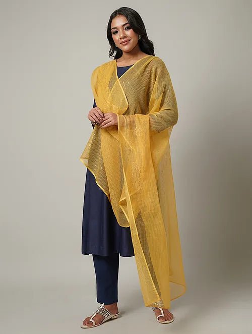 Yellow Mukaish Kota Dupatta - Charkha TalesYellow Mukaish Kota Dupatta